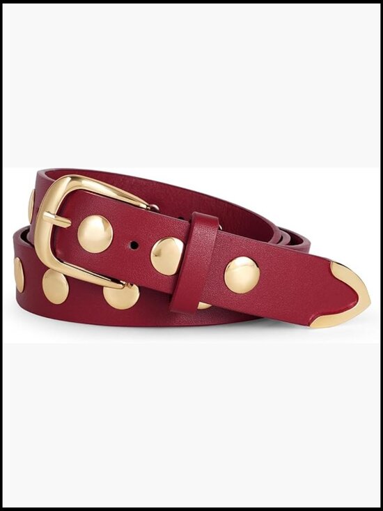Faux Leather Studded Belt with Gold Buckle for Jeans Dress Punk main image 7